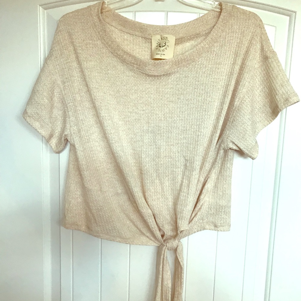 Oatmeal tie front top